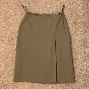 Vintage Kaji Midi Skirt w. side slit, Sage Green Col. Size 10, Made in Turkey